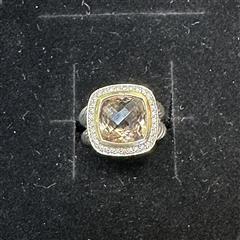 David Yurman Sterling & 18k 14mm Smoky Quartz & Diamond Albion Ring